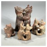 (4pc) DANCING DOGS OF CALIMA MEXICAN FOLK ART | Mexican folk pottery “Dancing Dogs of Calima” 2 smal