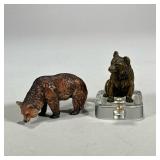 (2pc) Bronze & Metal Bear Figures | Of small size, including a seated bear in bronze mounted to a lu