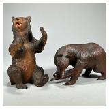 (2pc) Carved Wood Bears | Carved bear figures, including one in a seated position with paint decorat