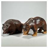 (2pc) Hand Carved Bears | Carved wood bear figures, one labeled Myrtle-wood, the other quite heavy a