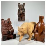 (4pc) Large Carved Bears | Large carved wood bears, including a standing bear signed J. Pinal and ma