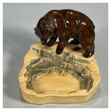 BEAR ASHTRAY | Glazed ceramic brown bear ashtray. - l. 6 x w. 5.5 x h. 5 in