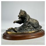 Terrell O’Brien Bear Sculpture | Grizzly bear fishing salmon reproduction bronze style sculpture on 