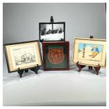 (4pc) Framed Bear Artworks | Misc. bear art, including a gouache on paper depicting a bear skiing, i