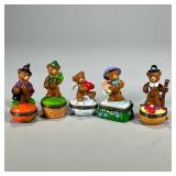 (5pc) Limoges Style Boxes | Small trinket or pill boxes each decorated with a seasonal bear, by Midw