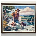 Smokey The Bear Print | Clean and Sparkling Water, 1986, in a wood frame. - w. 15 x h. 12.75 in (fra