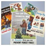 (5pc) Smokey The Bear Posters | Smokey the Bear and forest fire prevention posters, including a Huck