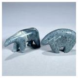 (2pc) INUIT CARVED BEARS | Inuit carved stone bear figurines. - l. 5 x w. 1.75 x h. 3 in