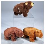(3pc) POST WAR WIND-UP TOY BEARS | Wind-up fluffy walking bear toys. - l. 6 x w. 2.5 x h. 3.75 in (l