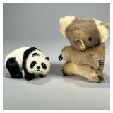 (2pc) REAL FUR / PELT UPHOLSTERED BEAR FIGURES | Including a koala and a panda. - h. 6 in (koala)