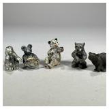 (5pc) SMALL SEATED BEARS | Including: C. Burleson 137/250 Bronze bear, Peltro Italy bear, pewter bea