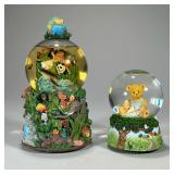 (2pc) Animal Snowglobes | Including a Cherished Teddies / Enesco musical snow globe with a bear with