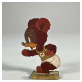 EARLY POLYCHROME CARVED WOOD MOUSE | Outline vintage mouse figure with “M” on his shirt. - h. 4.5 in