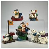 (5pc) David Frykman Christmas Figures | Polar bears and Santa, including a bear in a boat, one on a 
