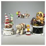 (7pc) Holiday Bears | Decorative holiday bears including a porcelain Christmas music box, a polar be