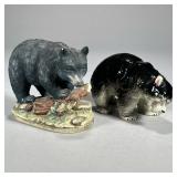 (2pc) JAPANESE BLACK BEAR FIGURINES | Including: Lefton hand painted porcelain bear figurine on base
