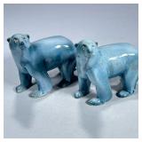(2pc) PAIR CERAMIC POLAR BEARS | Light blue glazed ceramic polar bears. - l. 7 x w. 3 x h. 5.5 in