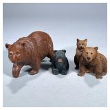(3pc) WOOD CARVED BEARS | Including: detailed mama bear & cub, large brown bear, and small black bea