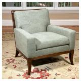 Hickory Chair Co. Lounge Chair | Armchair with dark wood modernized frame upholstered in a green pat