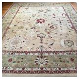 Oriental Roomsize Carpet | 20th century; Natural beige within a green border - Persian / Armenian or