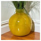 Art Glass Vase | Of large size, with yellow and orange striped pattern, with faux grass. - h. 14.25 