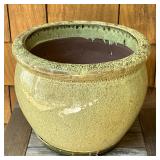 Green Ceramic Planter | Celadon green flambe glazed ceramic planter. - h. 11.75 x dia. 14 in