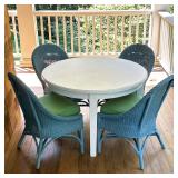 (5pc) Outdoor Dining Suite | Outdoor patio dining table and chairs, including four blue-painted Main