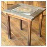 Outdoor Wooden Side Table | Simple side table with a slatted wood top over straight square legs. - l