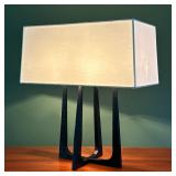 Giacometti Style Lamp | Brutalist metal lamp with a rectangular shade; lamp base only h. 11.5 x 9.5 