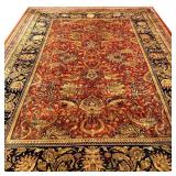 Burgundy Sarouk Persian Modern Age Carpet | Scrolled pattern on a red ground within patterned border