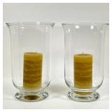 (2pc) Pair Glass Hurricane Candle Holders | h. 11.75 x dia. 7.25 in