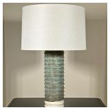 HW HOME "URBANA" TABLE LAMP | Colorado, green flambé glazed pottery lamp with matching finial and a 