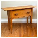 Country Pine Side Table | Overhanging single board top over a deep full width drawer with double iro