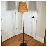 STANDING LAMP | Having woven shade and square base. - l. 9 x w. 9 x h. 58 in