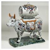 French Quimper Drink Set | Mount Saint-Michel antique cow form carafe with barrel pourer, holding si