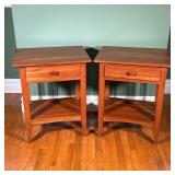 (2pc) Pair Ethan Allen Bedside Tables | Two night stands each with a single drawer over a medial she