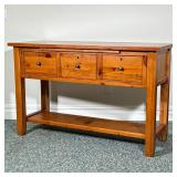 Pine Work Table | Having three large drawers beneath a slide-out surface, over a medial shelf. - l. 