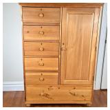 Pine Half Wardrobe | Dresser cabinet with five drawers next to a cabinet door before shelves, all ov
