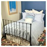 Full Size Bedframe | Dark metal bedframe for a full-size mattress, with slatted headboard and footbo