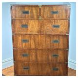 Campaign Style Tall Chest Of Drawers | Tall dresser with two drawers over four full-width drawers. -