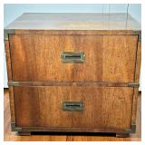 Campaign Bedside Table | Campaign-style nightstand with two drawers, with brass side carrying handle