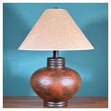 Hammered Metal Table Lamp | Painted and hammered metal table lamp of bulbous form, with a textured s