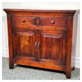 Wood Side Cabinet | Dark wood storage cabinet of nice size, having two drawers over double cabinet d