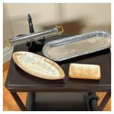 (4pc) Decorative Serving Trays | Including Godinger two-tone metal tray with branch form handles, tw