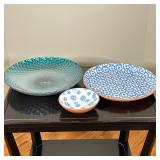 (3pc) Serving Dishes | Including two Bobby Flay blue and white patterned dishes and a large blue ena