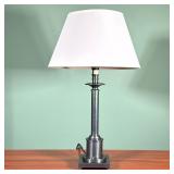 Metal Column Table Lamp | Dark gray metal table lamp with a white shade- heavy! - h. 25.25 x dia. 15