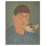 LEONARD TSUGUHARU FOUJITA (JAPANESE/FRENCH, 1886-1968) | Self-portrait with a cat. Color woodcut. h.