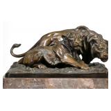 OTTO HOFFMANN (GERMAN, 1885-1915), BRONZE | Lion and lioness, on a marble base - l. 12 x w. 8.25 x h