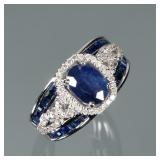 EFFY SAPPHIRE, DIAMOND, & 14K WHITE GOLD RING | Designed as a central oval mixed cut natural sapphir