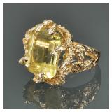 CITRINE & 14K GOLD RING | Faceted citrine set in a hammered free-form gold setting; size 6, 12.4g